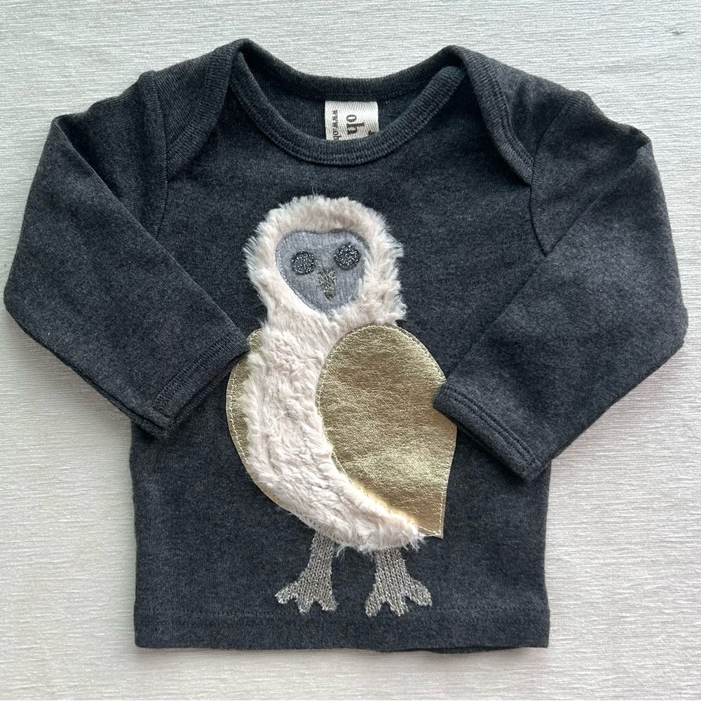 OH BABY charcoal snowy owl long sleeve tee